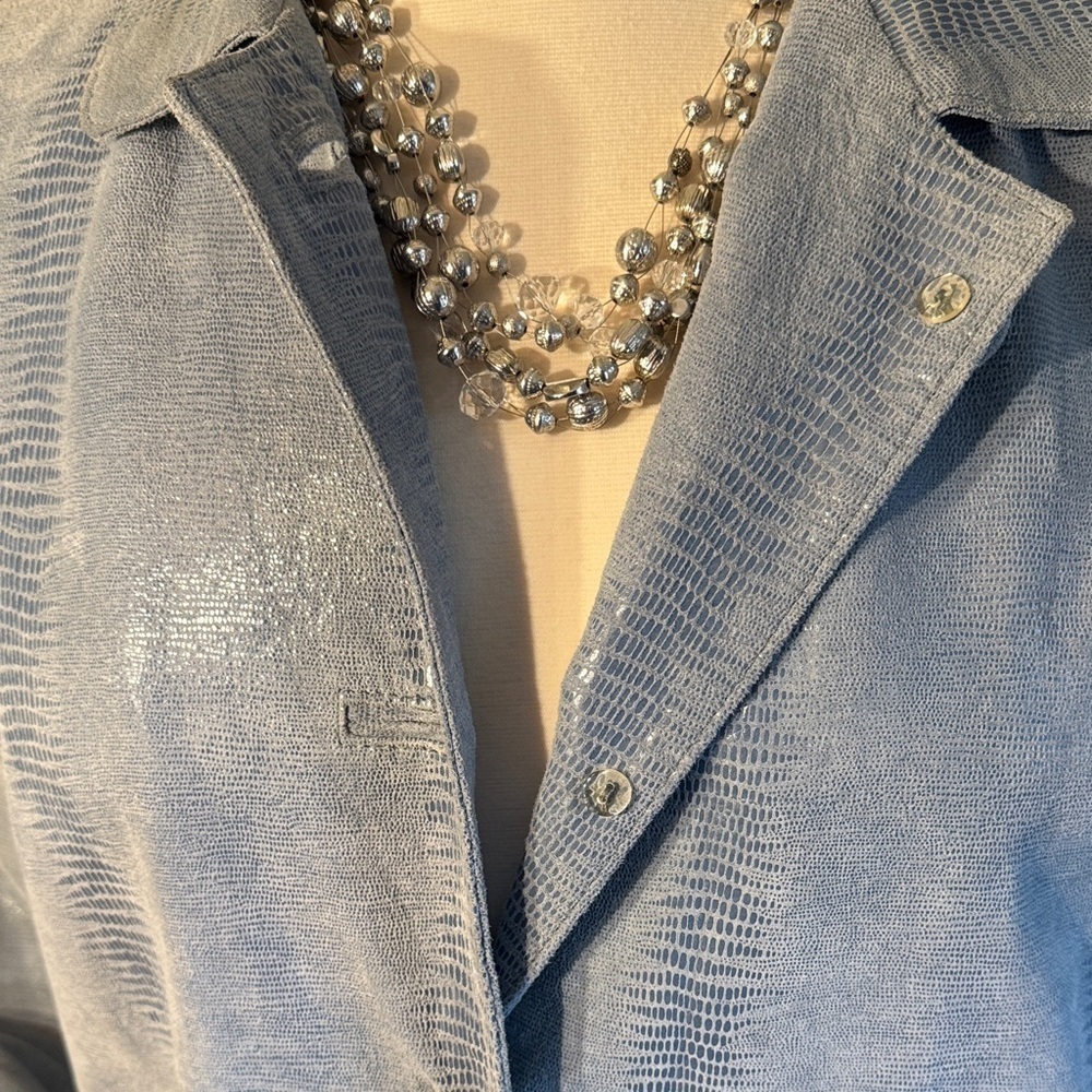 Vintage Chic Bettina Rizzi Light Blue Leather Snake Embossed Women's Jacket